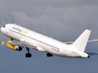 A Vueling A320 departing Cardiff Airport (TransportMedia UK)