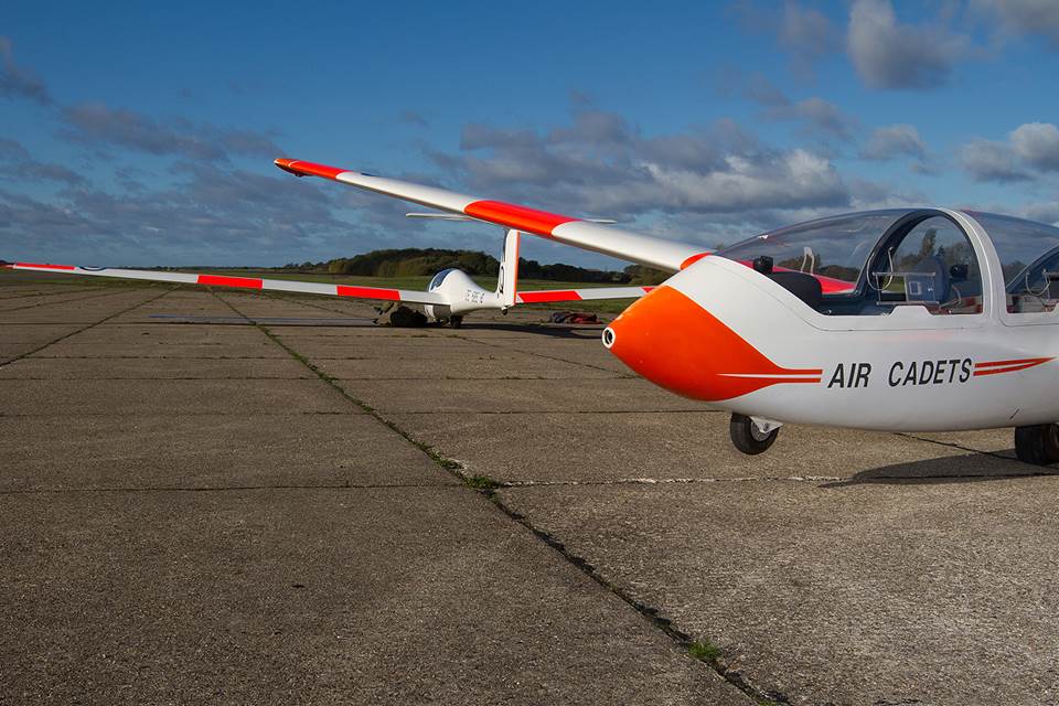 Two Grob Viking TX Mk1 gliders of 614 Volunteer Gliding Squadron at Wethersfield (Crown Copyright)