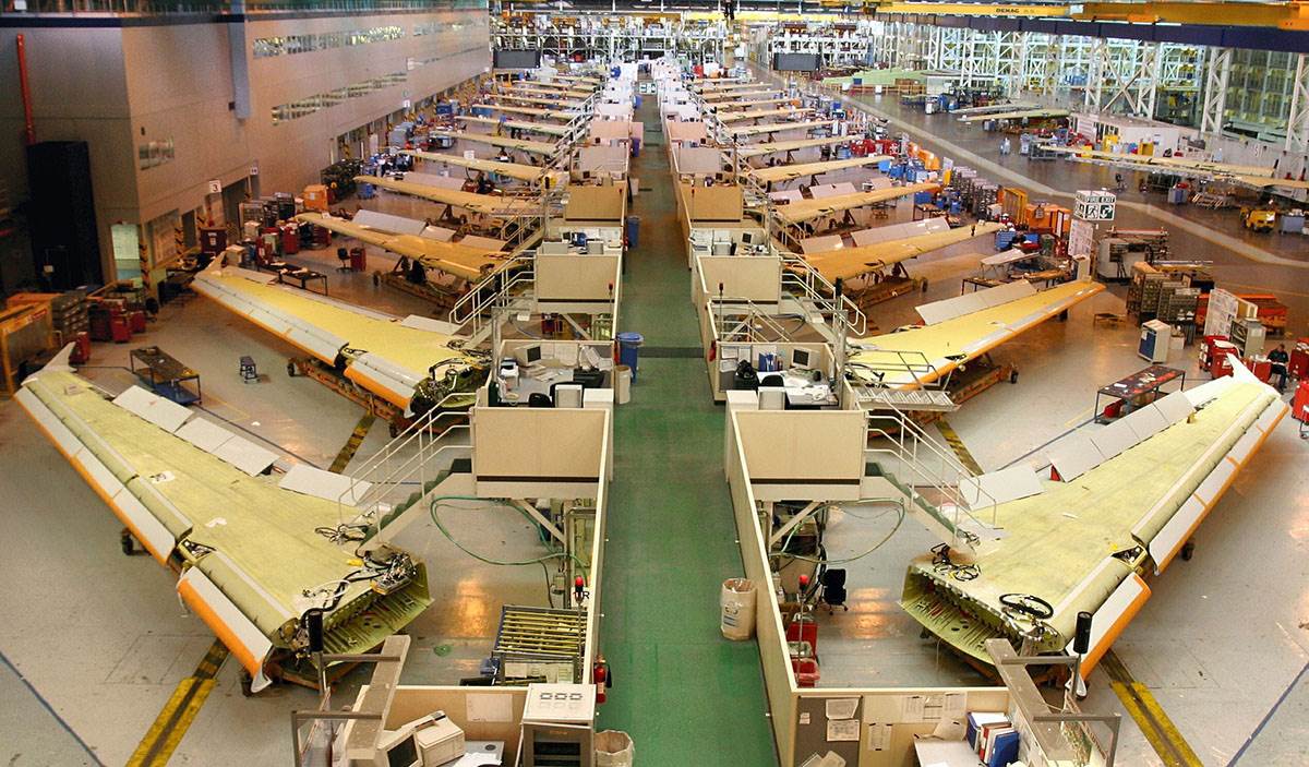 Aerial view of Stage 3 Flowline of single aisle in Broughton. (Image: Airbus)