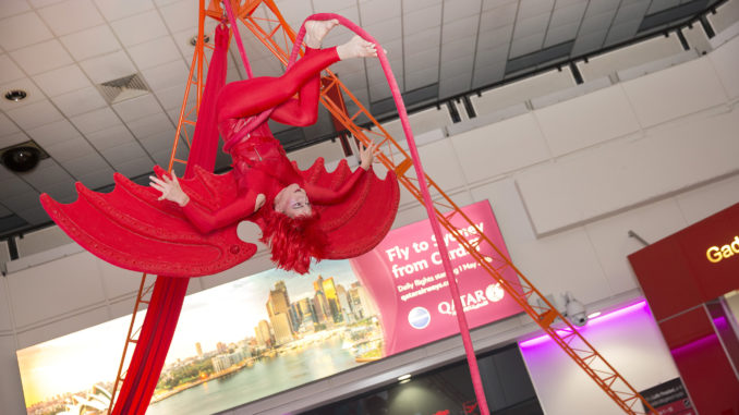 Organised Kaos Youth Circus performs at Cardiff Airport