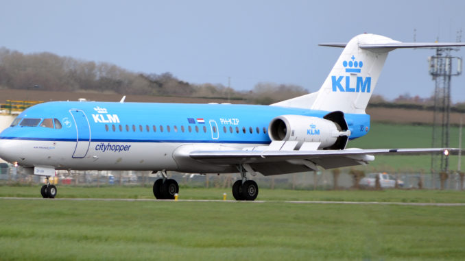 KLM's final Fokker f70 flight from Cardiff Airport