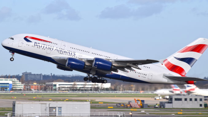 A British Airways A380 departs London Heathrow