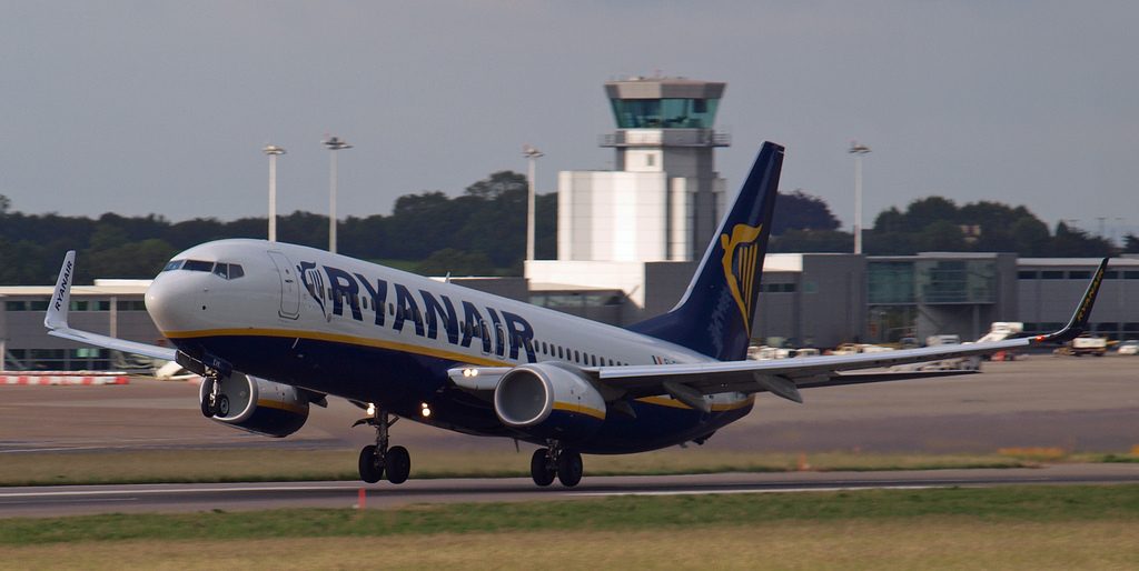 A Ryanair Boeing 737-800 takes-off at Bristol Airport