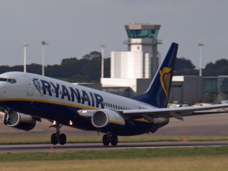 A Ryanair Boeing 737-800 takes-off at Bristol Airport
