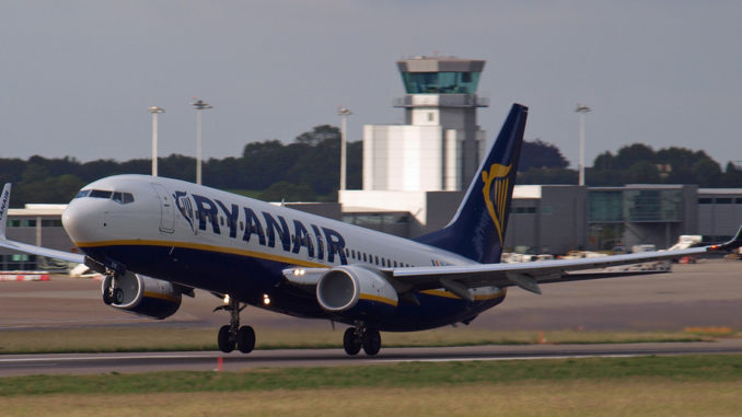 A Ryanair Boeing 737-800 takes-off at Bristol Airport