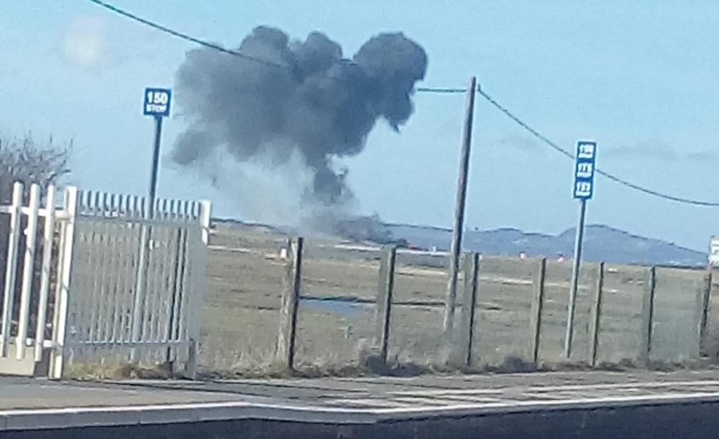 The scene shortly after the crash at RAF Valley
