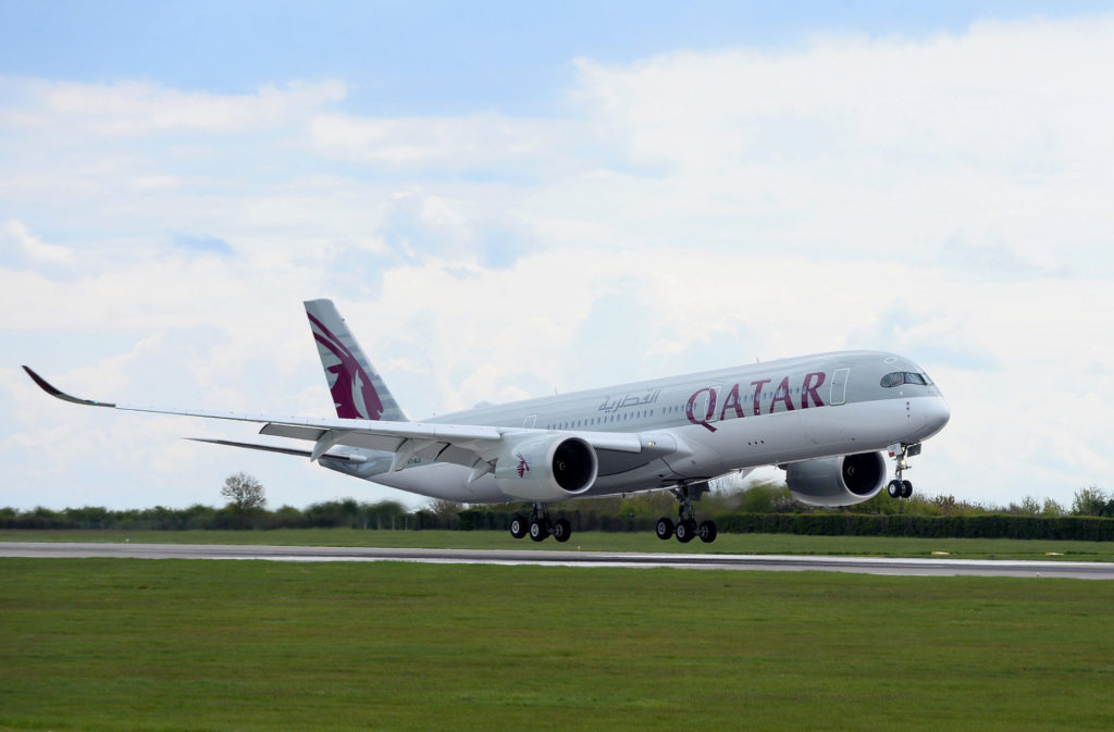 Qatar Airways A350-900 arrives into Cardiff Airport