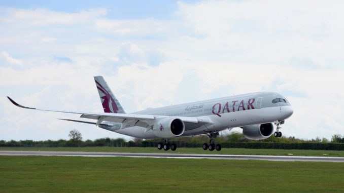 Qatar Airways A350-900 arrives into Cardiff Airport