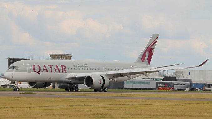 Qatar A350 lands at Cardiff Airport (John Moore)