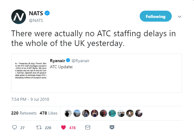 NATS hits back at Ryanair