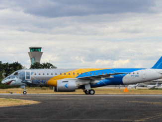 The E190-E2 Profit Hunter being shown off at Farnborough International Air Show 2018 (Image: N Harding / The Aviation Media Co.)