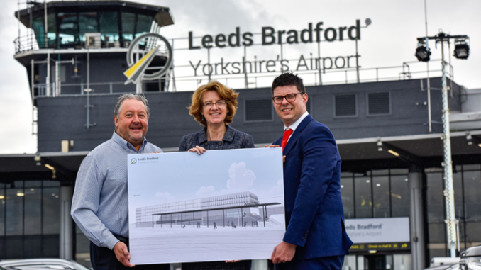 David Laws, CEO Leeds Bradford Airport, with Cllr Susan Hinchcliffe, chair of West Yorkshire Combined Authority, and Henri Murison, director of Northern Powerhouse Partnership.