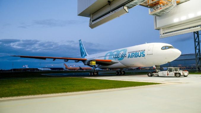 A330-800neo rolls out of the paintshop