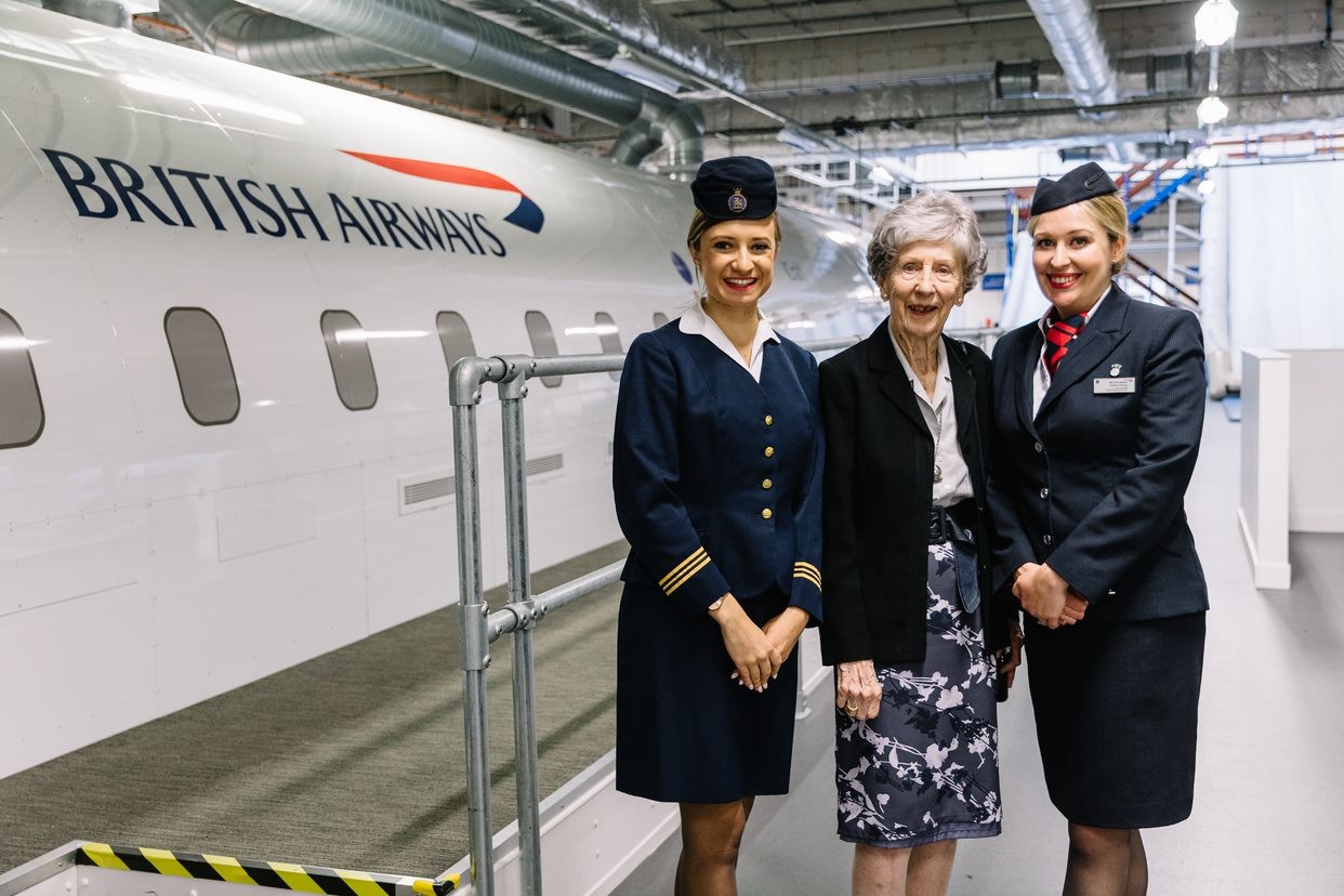 Peggy Thorne at the British Airways Global Learning Academy, with Sophie Picton (L) and Nadine Wood (R)