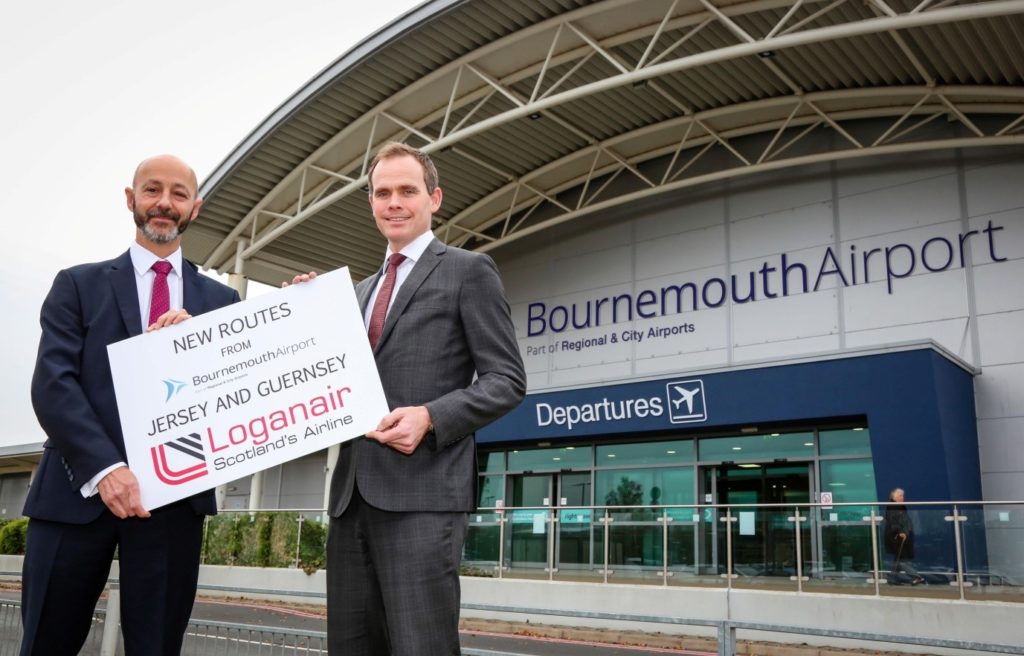 Andrew Bell, Chief Executive Officer of Regional & City Airports, right, which owns and operates Bournemouth Airport, and Stephen Gill, the airport’s Managing Director.