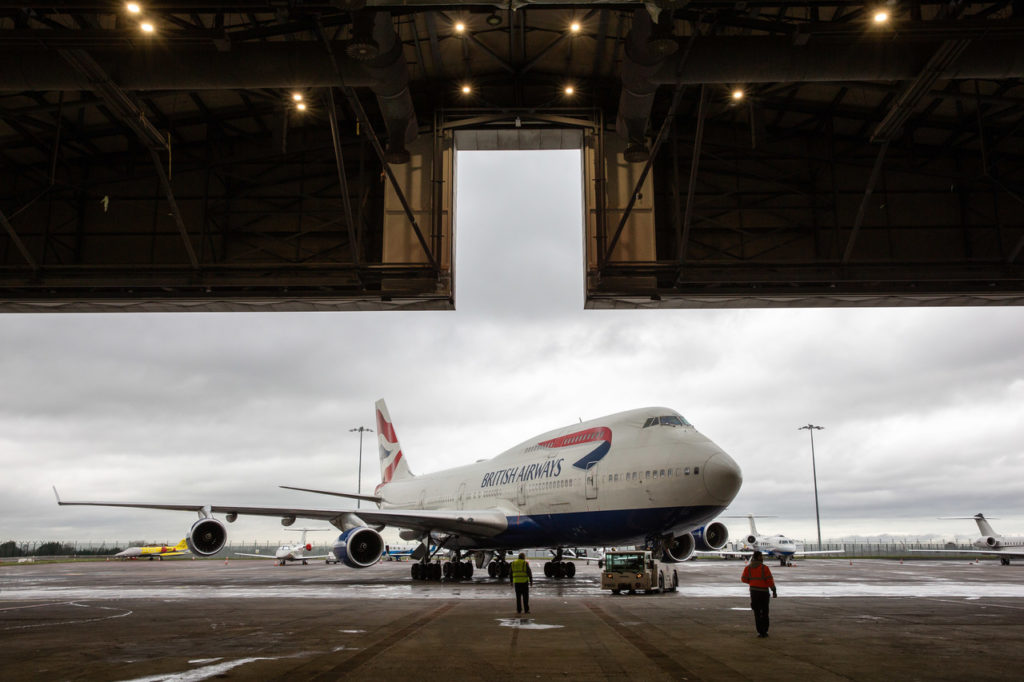 DUBLIN, IRELAND: British Airways Boeing 747 G-BYGC goes into a paint bay at Dublin Airport before being resprayed with a BOAC livery as part of the centenary celebrations.  (Picture by Nick Morrish/British Airways)