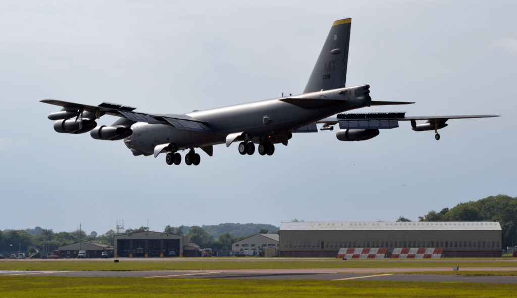 A Boeing B-52H lands at RAF Fairford (Image: TransportMedia UK.)