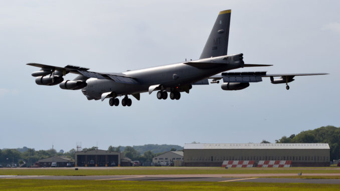 A Boeing B-52H lands at RAF Fairford (Image: UK Aviation Media)