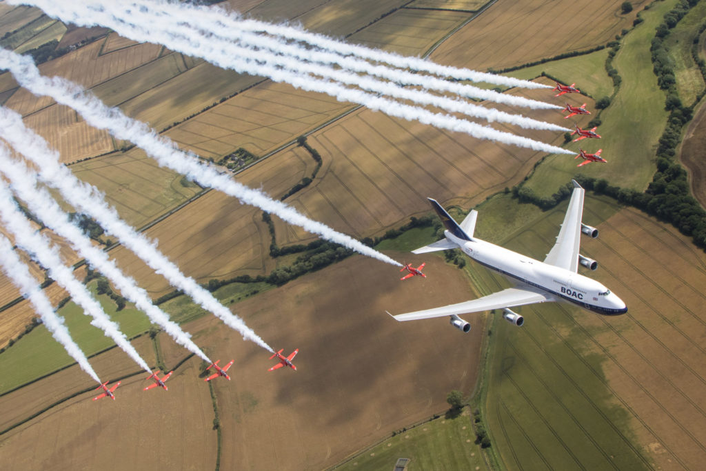 The Royal Air Force Aerobatic team, the Red Arrows, and a British Airways Boeing 747 delighted the crowds with a flypast at this year’s Royal International Air Tattoo at RAF Fairford.