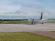 Loganair Saab 340 gets water cannon salute at Carlisle Airport launch