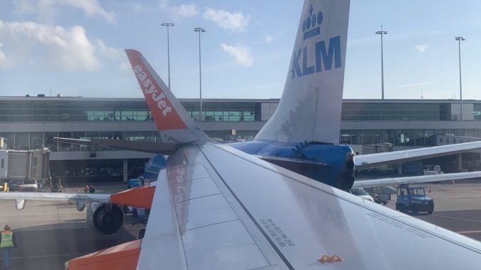 This photo of the incident involving an EasyJet A320 and KLM 737 has been shared widely on social media.