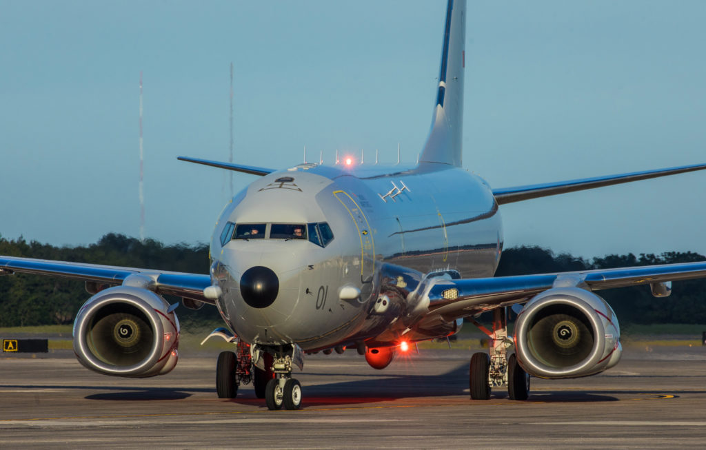 The first RAF P-8A Poseidon taxiing to it's parking bay after landing at NAS Jacksonville. © Crown copyright 2019