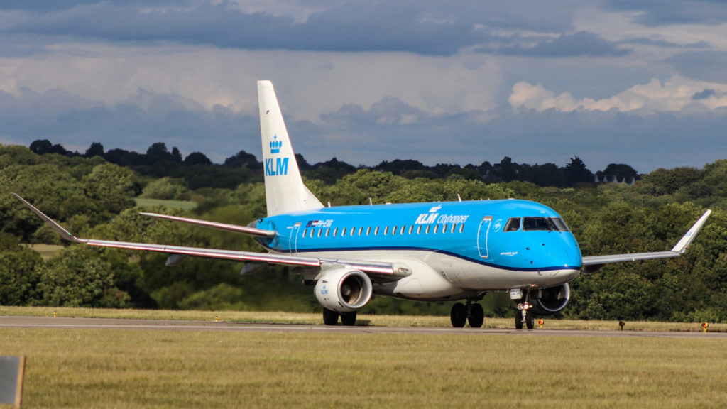 A KLM Embraer taxiing at Cardiff Airport (Image: Aviation Media Agency)