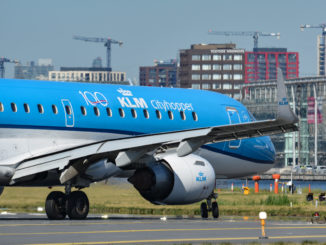 KLM Embraer wearing the KLM 100 logo (Image: Max Thrust Digital)