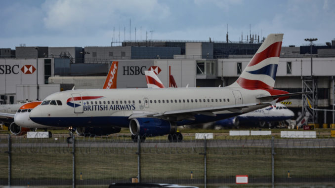 A British Airways Airbus at London Gatwick Airport