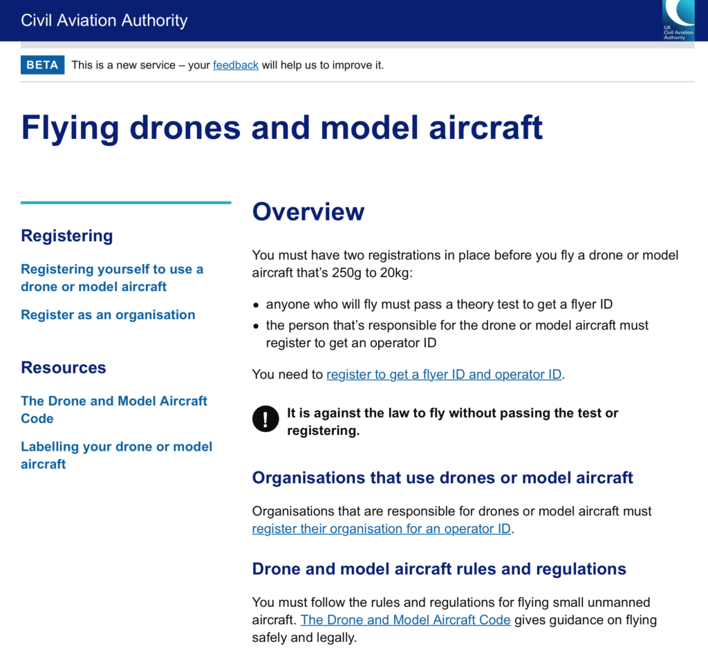 CAA Register a Drone Website