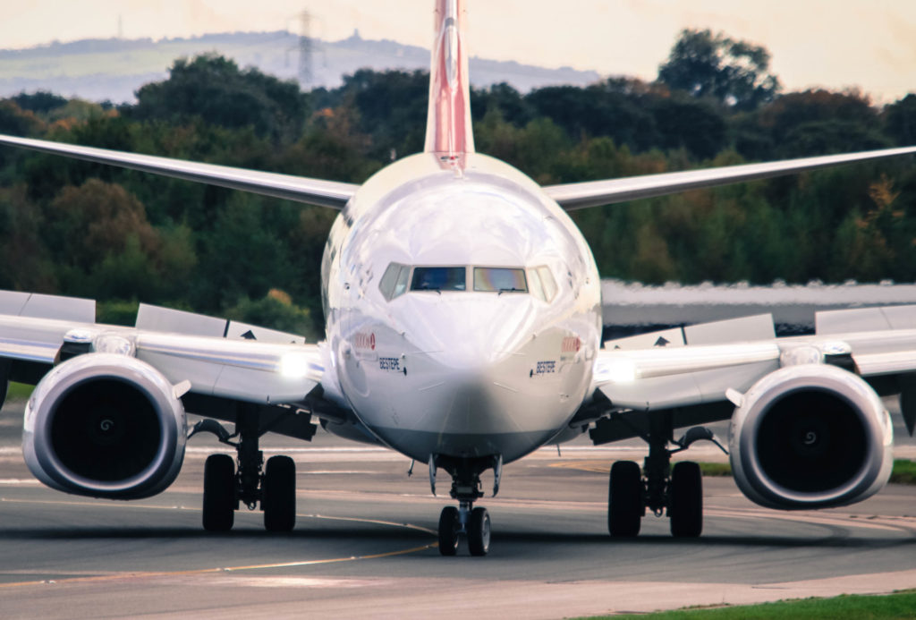 Turkish Airlines 737 viewed from the Runway Visitors Park at Manchester Airport