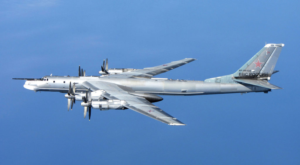 TU-95 Bear seen from an RAF QRA Aircraft while intercepting over the North Sea (Image: ©Crown Copyright / OGL)