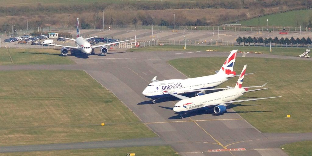 A British Airways 787, 777 and 747 at Cardiff Airport (Image: John Bulpin)