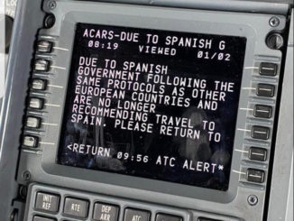 An ACARS message reportedly from a Jet2 flight to Spain although this has not been verified.