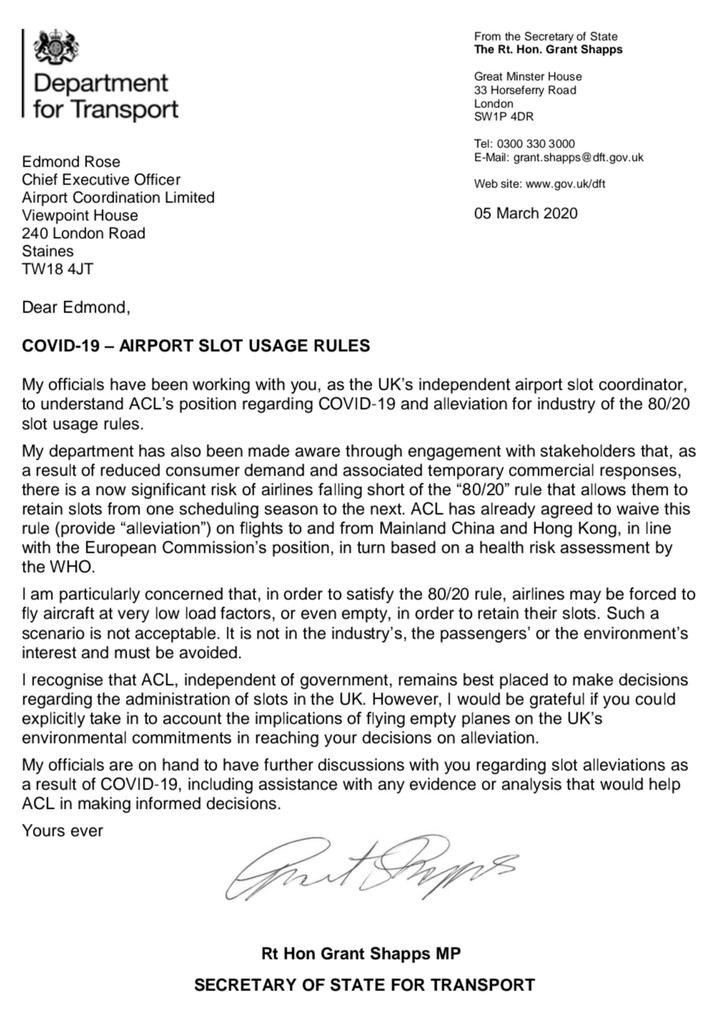 Grant Shapps letter to ACL