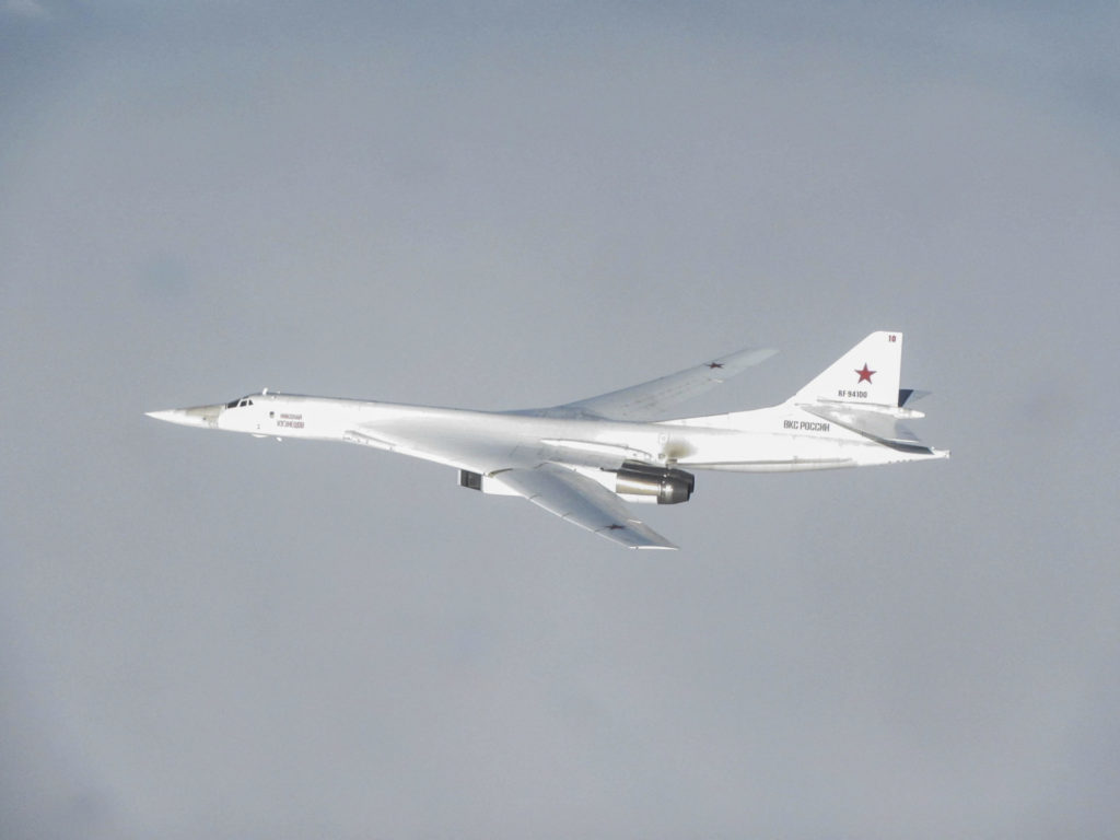 RAF quick reaction alert Typhoon aircraft from RAF Lossiemouth scrambled to monitor two Russian Blackjacks while they were in the UK area of interest. (Image: Crown Copyright 2020)