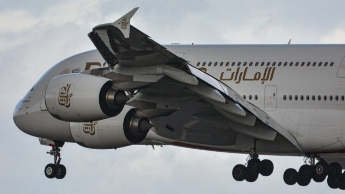 Emirates Airbus A380 at London Gatwick (Image: TransportMedia UK)