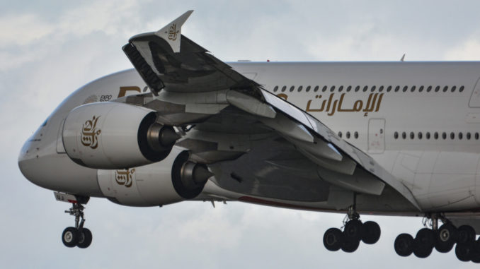 Emirates Airbus A380 at London Gatwick (Image: UK Aviation Media)