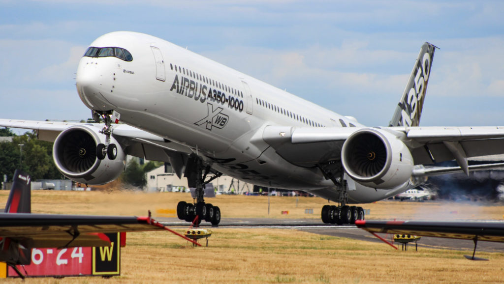 An Airbus A350-1000XWB touches down at Farnborough (Image: TransportMedia UK)