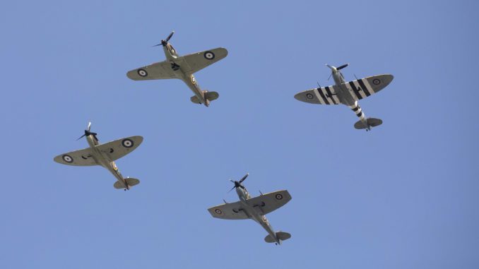 Image shows a BBMF fly past at the the Battle of Britain Service at Westminster Abbey. ©Crown Copyright