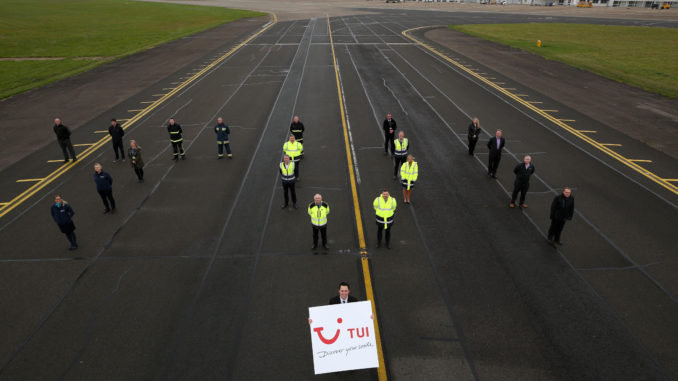 Tees Valley Mayor Ben Houchen with Airport Staff announcing Tui