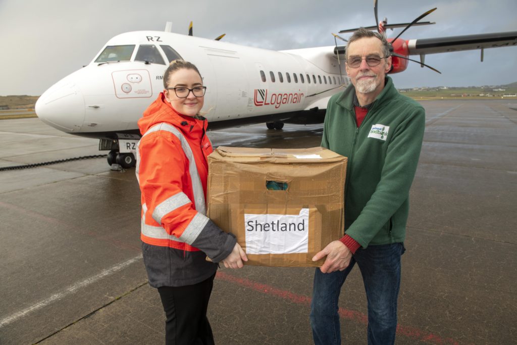 Shetland Food Bank gets a delivery from Loganair