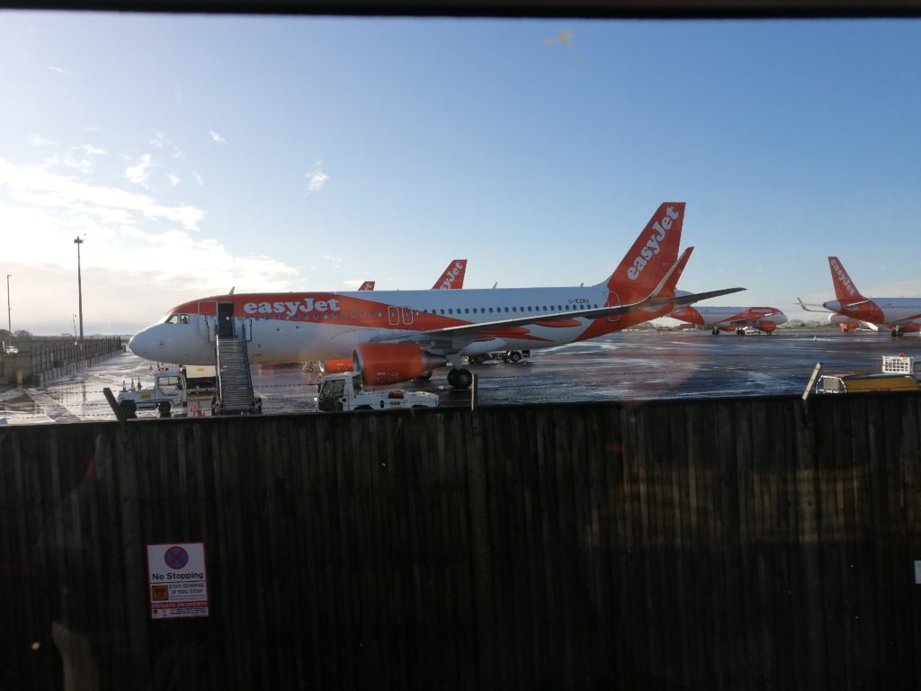 easyjet Airbus aircraft parked at Bristol Airport