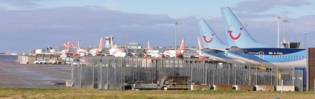 easyJet & Tui aircraft parked at Bristol Airport