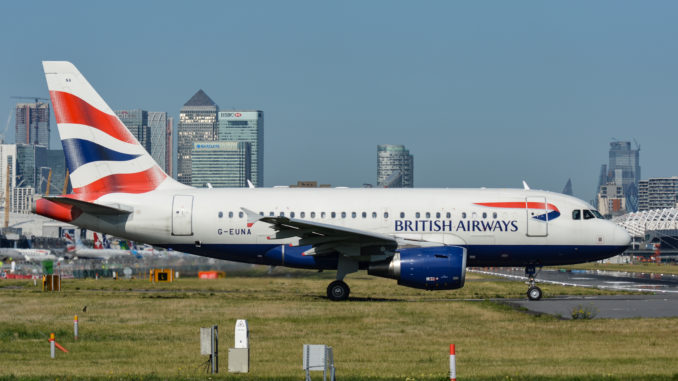 G-EUNA waits to line up at London City Airport for another departure to New York (Image: TransportMedia UK)