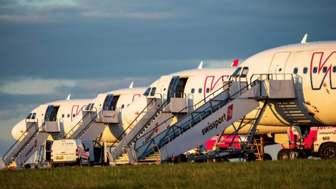 All four Wizz Air Airbus A321 parked at Cardiff Airport (Image: Mark Parsons)