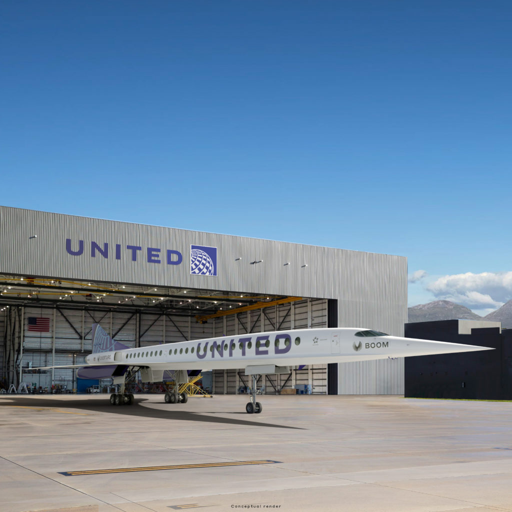 Boom Overture in United Colours outside Hangar