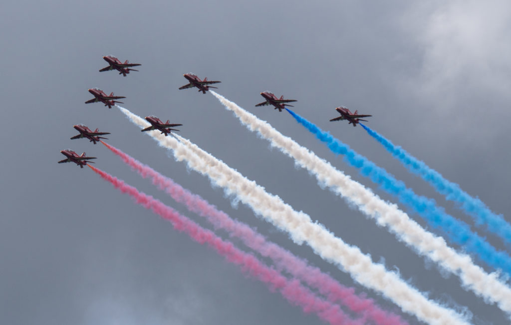 The Red Arrows flying over Ragley Hall at the Midlands Air Festival