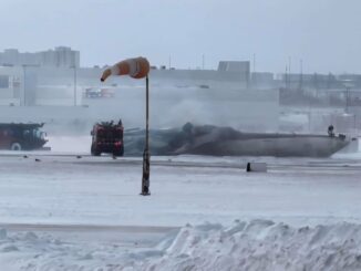 An image widely shared on social media shows the Delta Airlines jet upside down after crashing during landing at Toronto Pearson International