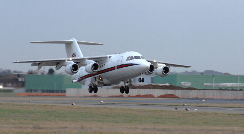 RAF BAe 146 taking-off from RAF Northolt. Image: SAC Faye Storer/Crown Copyright)